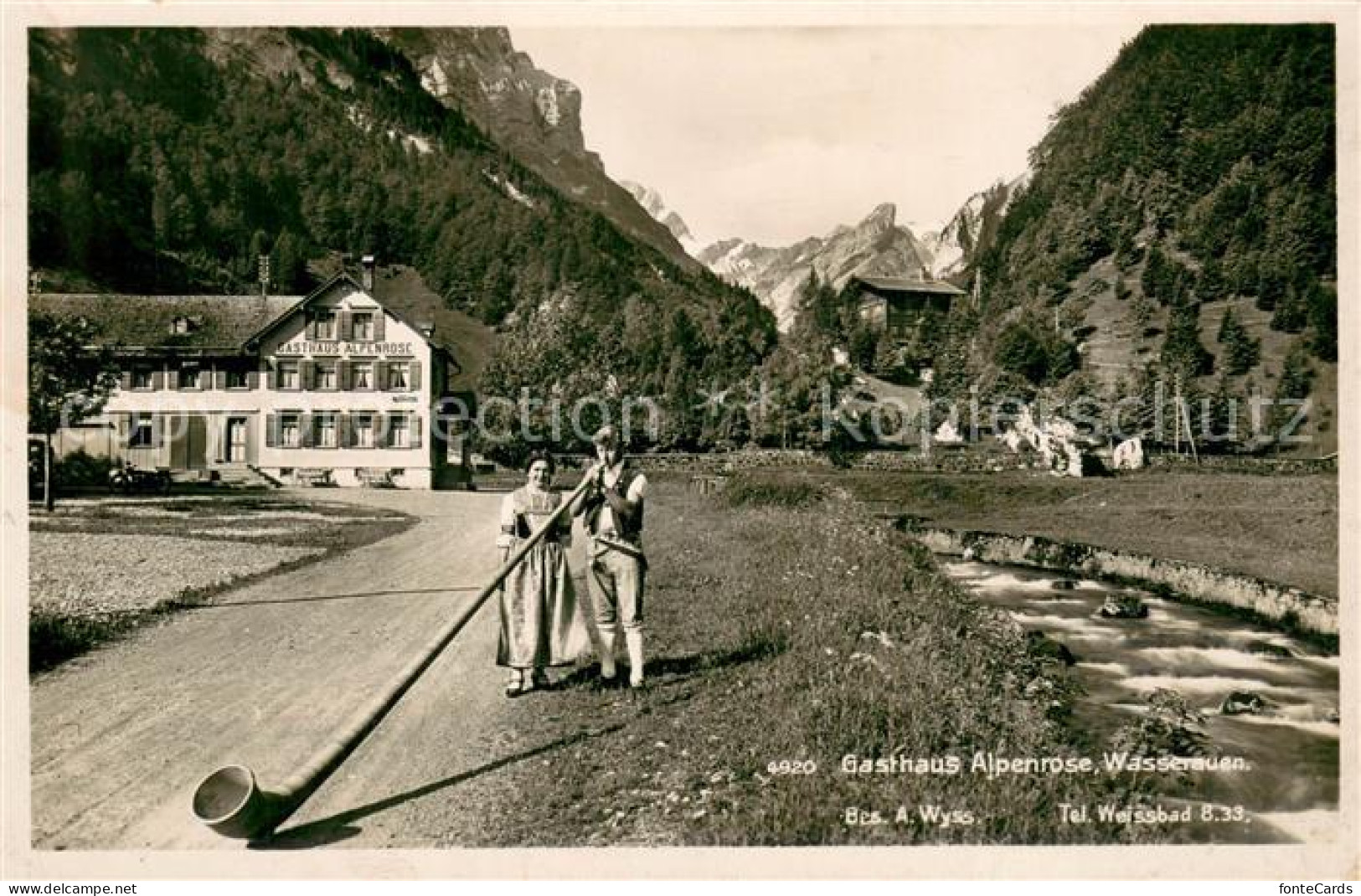 13750495 Wasserauen IR Gasthaus Alpenrose Alphornblaeser Alpen  - Sonstige & Ohne Zuordnung