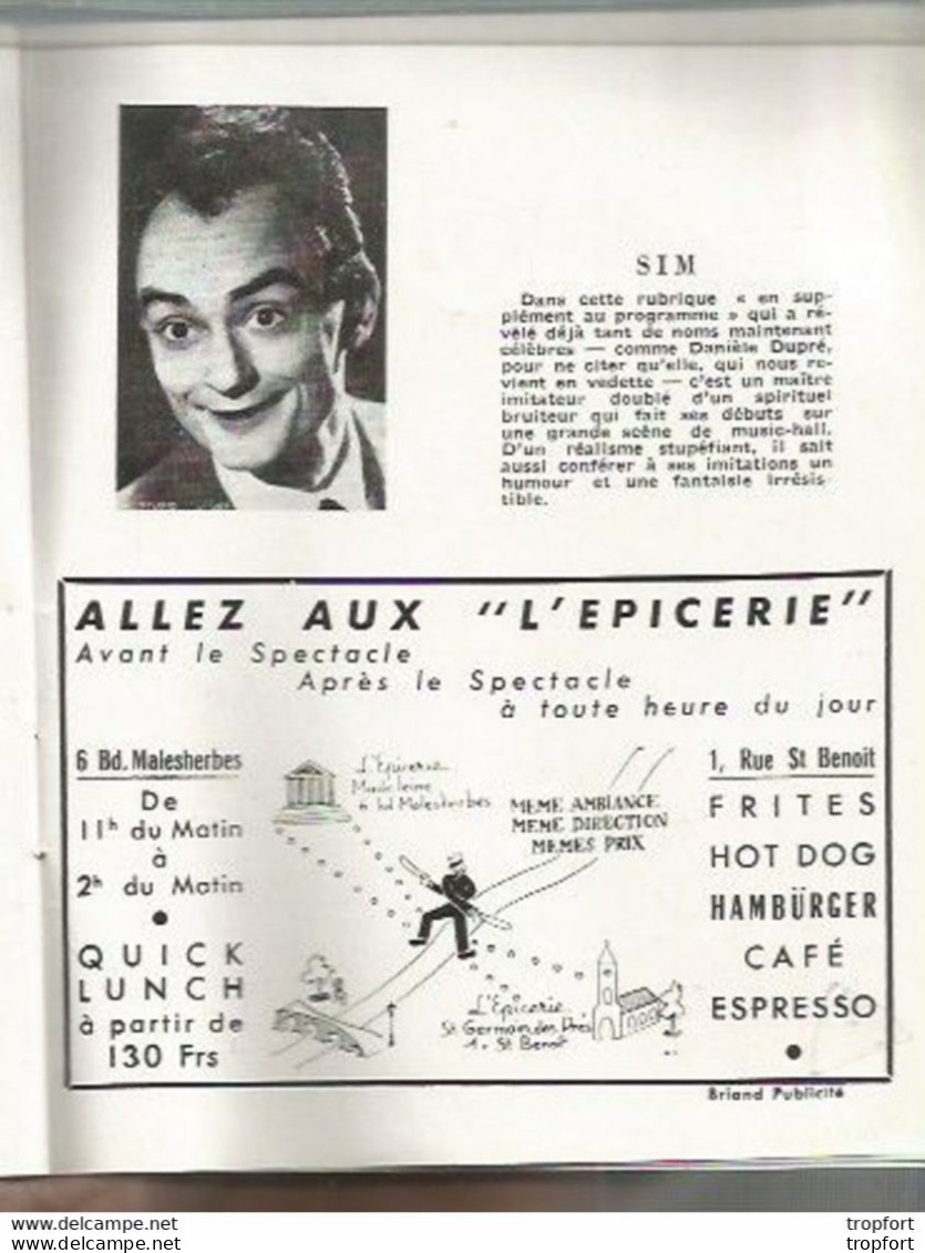 CC // Vintage // Old french music hall Program / Programme théâtre OLYMPIA 1955 Gilbert BECAUD SIM DUPRE