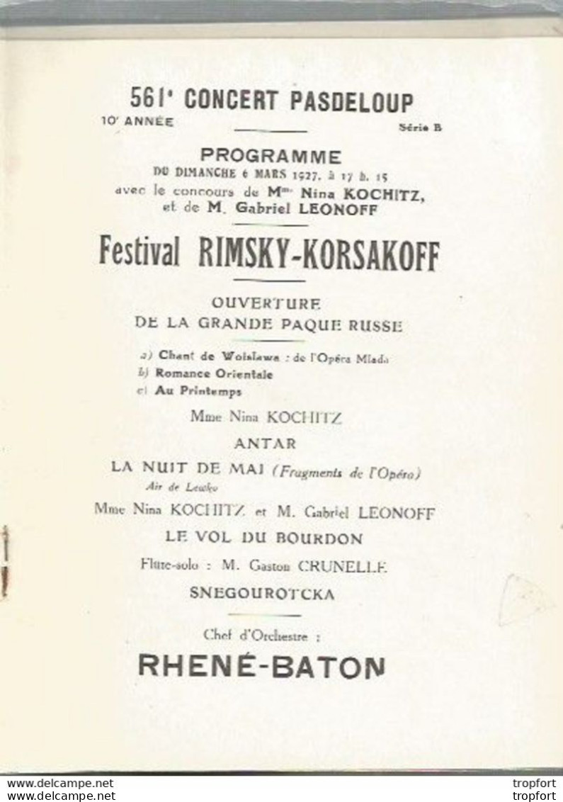 CC // Vintage // Old French Program // Programme CONCERT PASDELOUP 1926 // RIMSKY-KORSAKOFF Russe - Programs