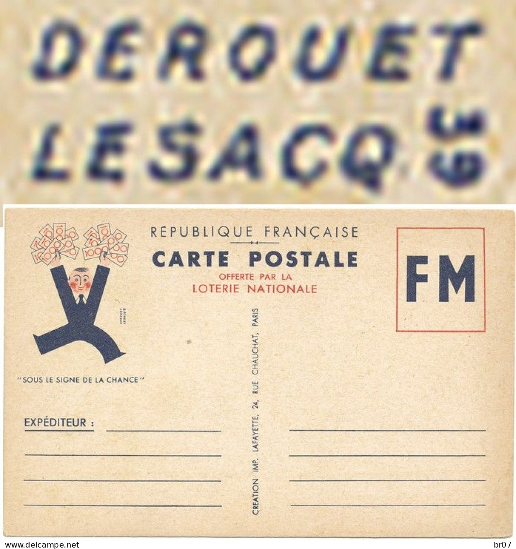 CPFM NEUVE PUBLICITEE LOTERIE NATIONALE ILLUSTRATION SIGNEE DERQUET LESAC - 2. Weltkrieg 1939-1945