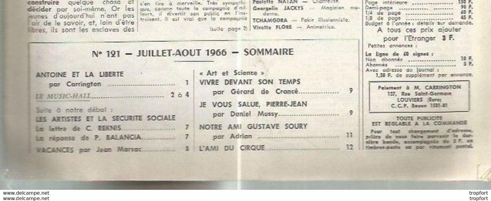 Vintage / Revue SCENES Et PISTES 1966 Cirque / MARSAC Publicités Illusionniste Fakir Magicien Prestidigitateur - Allgemeine Literatur