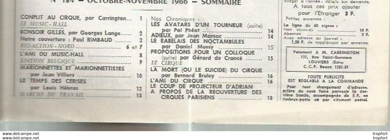 Vintage / Revue SCENES Et PISTES 1966 Cirque / Marionnettiste Publicités Illusionniste Fakir Magicien Prestidigitateur - Informaciones Generales