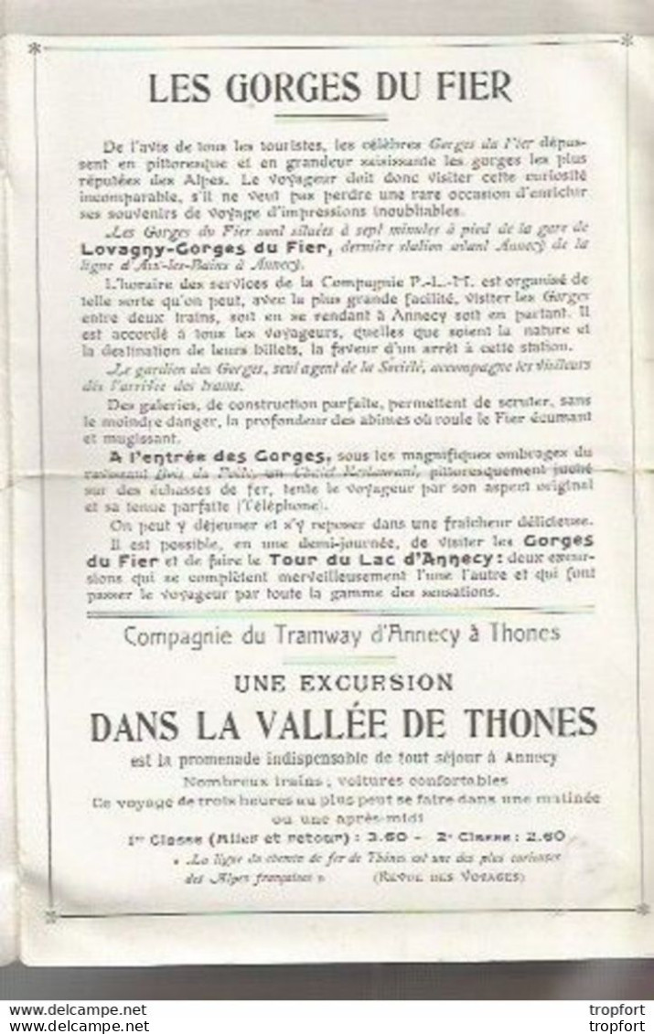 CA / Vintage / Dépliant Ancien LAC D'ANNECY Horaires Bateaux Vapeur // Georges FIER / Vallée THONES ANNECY MONT BLANC - Tourism Brochures