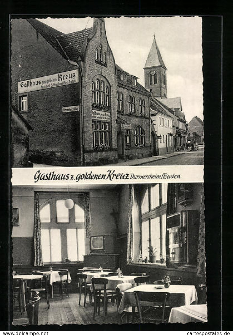 AK Durmersheim / Baden, Partie Am Gasthaus Zum Goldenen Kreuz Mit Innenansicht  - Baden-Baden