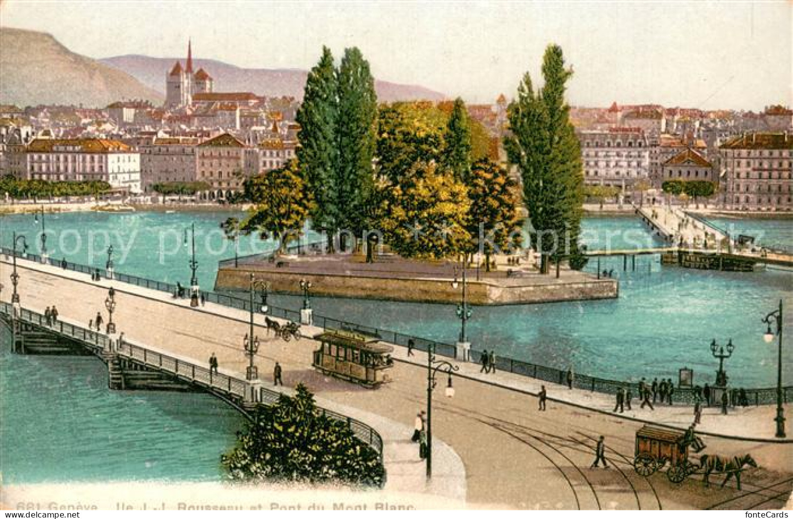 13733425 Geneve GE Ile J.J.Rousseau Et Pont Du Mont-Blanc Strassenbahn Geneve GE - Autres & Non Classés