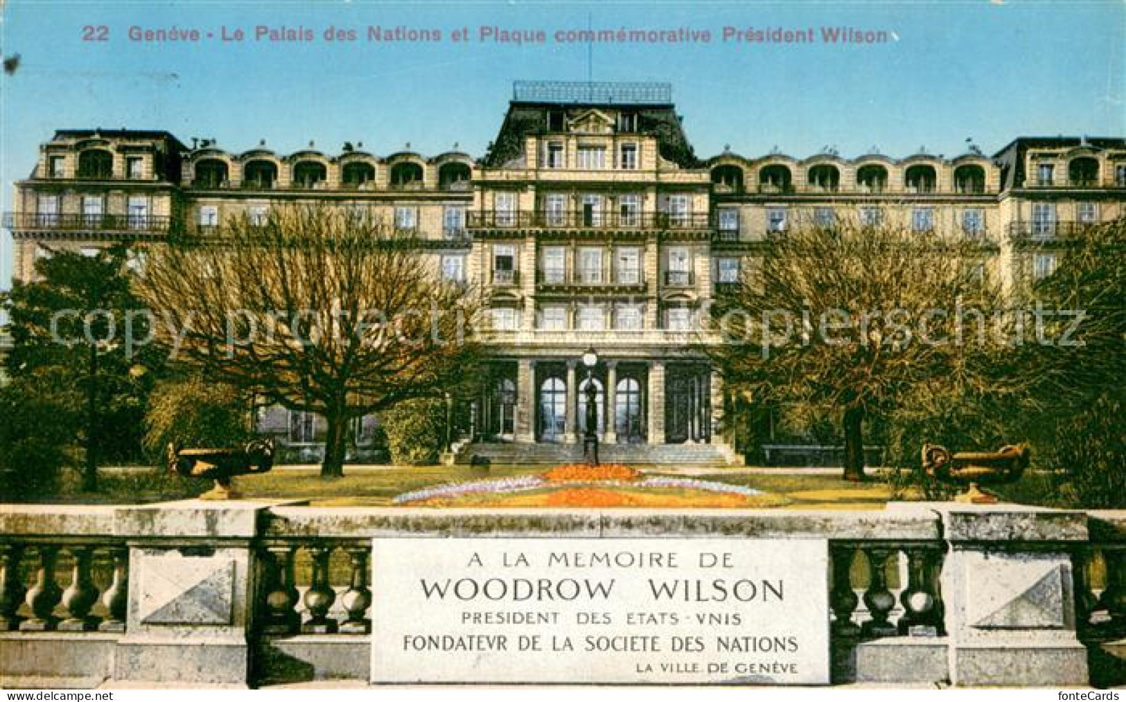 13733415 Geneve GE La Palais Des Nations Et Plaque Commemrative President Wilson - Autres & Non Classés