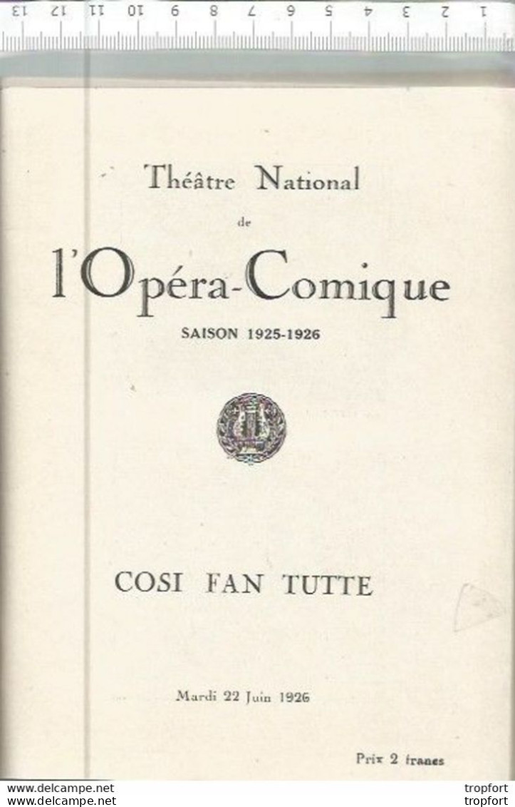 CA / Vintage / Old French Theater Program 1925 // Programme Théâtre OPERA Cosi Fan Tutte Rare Publicité LAMPE BERGER - Programme