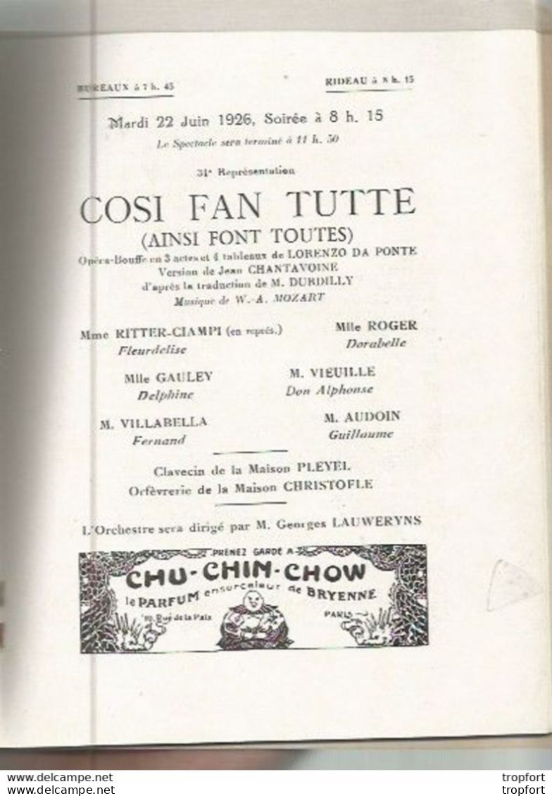 CA / Vintage / Old french theater program 1925 // Programme théâtre OPERA cosi fan tutte Rare Publicité LAMPE BERGER