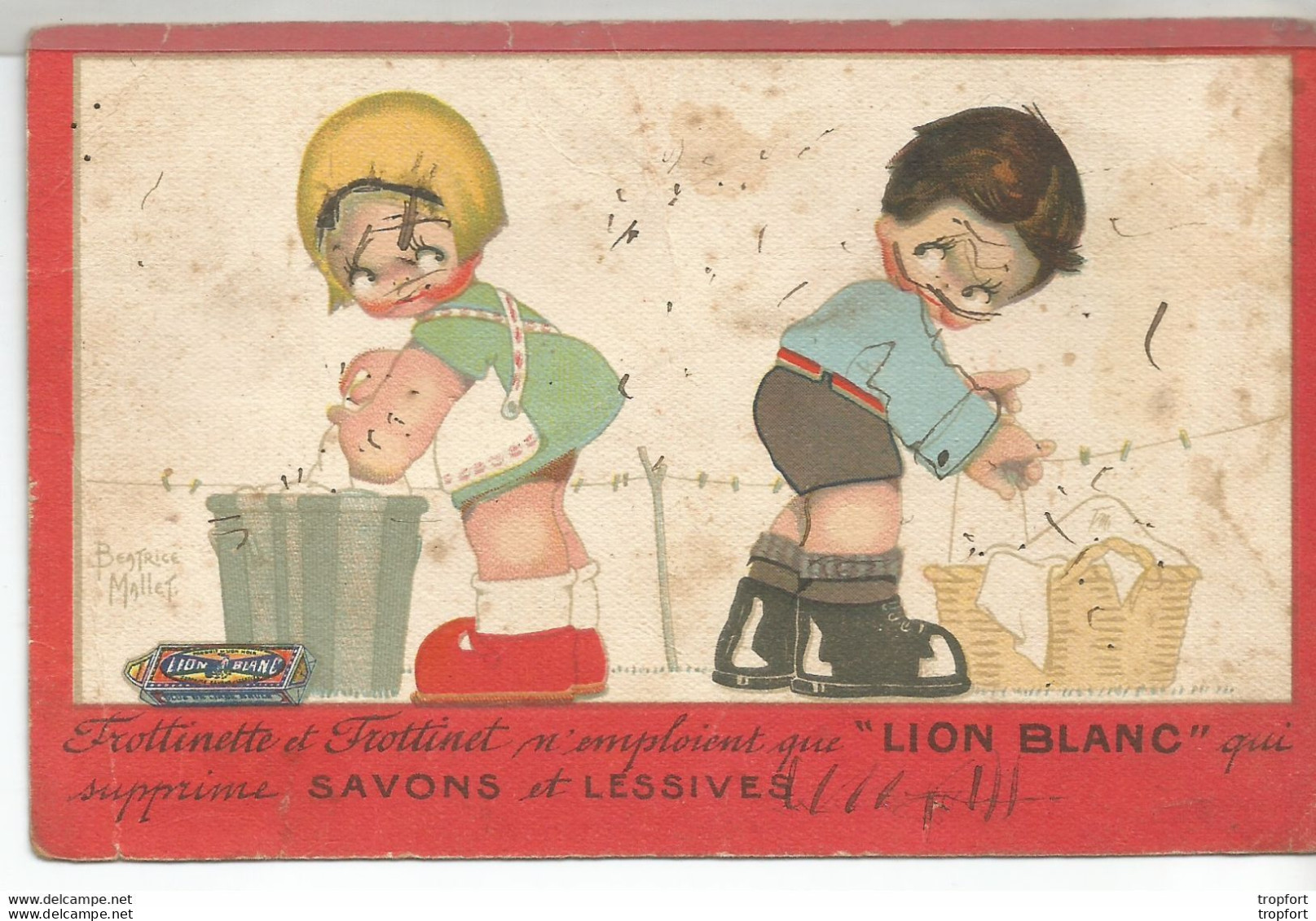 CA / Vintage / CPA Humour Enfants LION NOIR SAVON LESSIVE // MARCHEVILLE Par FRESNES En WOEVRE // MALLET - Cartes Humoristiques