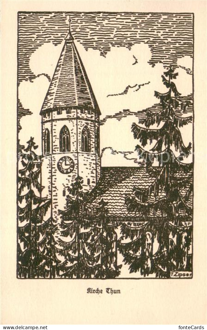 13729795 Thun BE Kirche Zeichnung Thun BE - Sonstige & Ohne Zuordnung