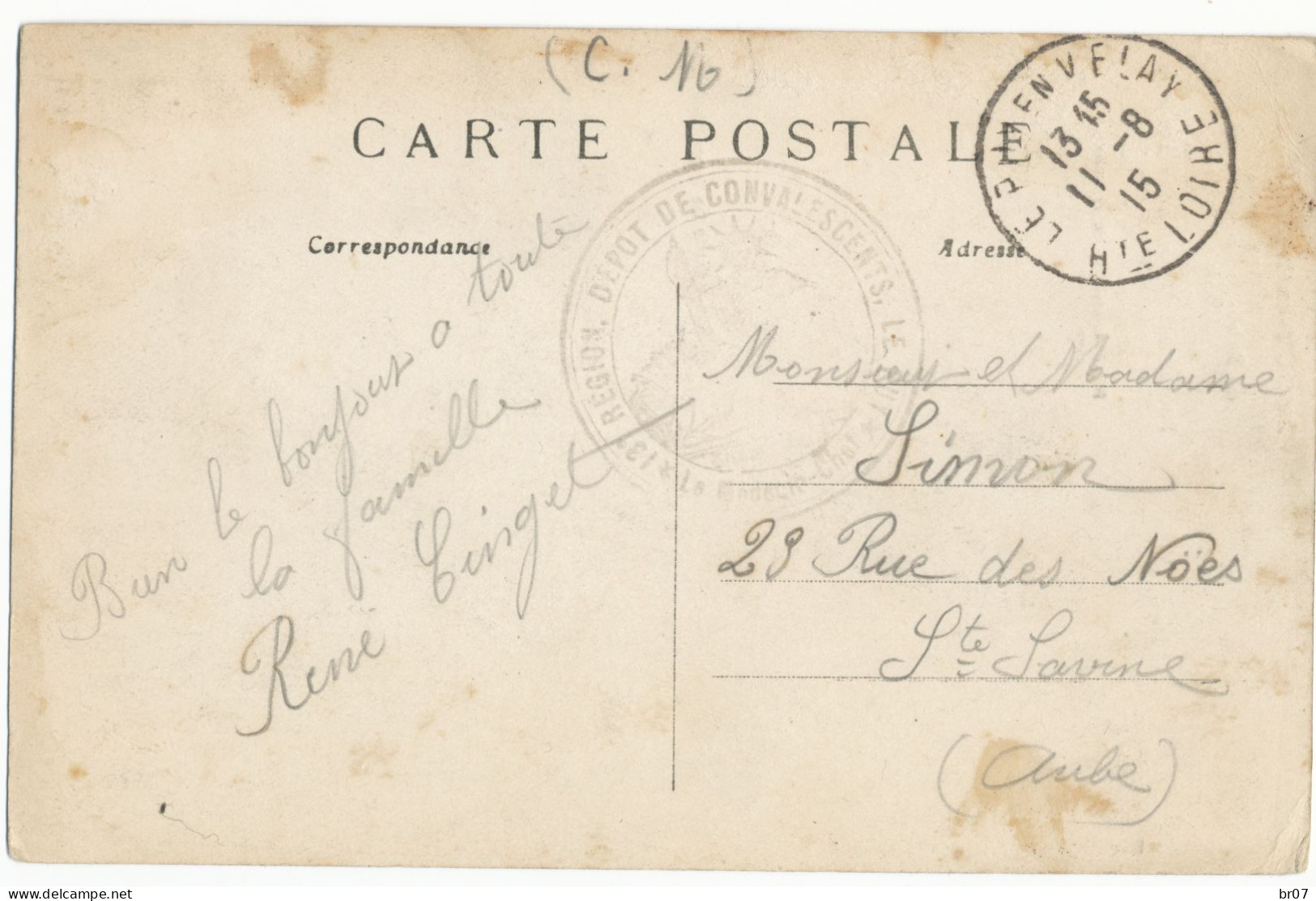 HAUTE LOIRE CP 1915 HOPITAL DEPOT DES CONVALESCENTS LE PUY ( EN VELAY ) - Guerre De 1914-18
