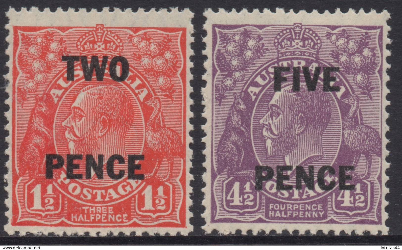 AUSTRALIA 1930 SURCH KGV  2d ON 1.1.2d AND 5d ON 4.1/2d SET  SMW  SG.119 /120 MNH. - Ungebraucht