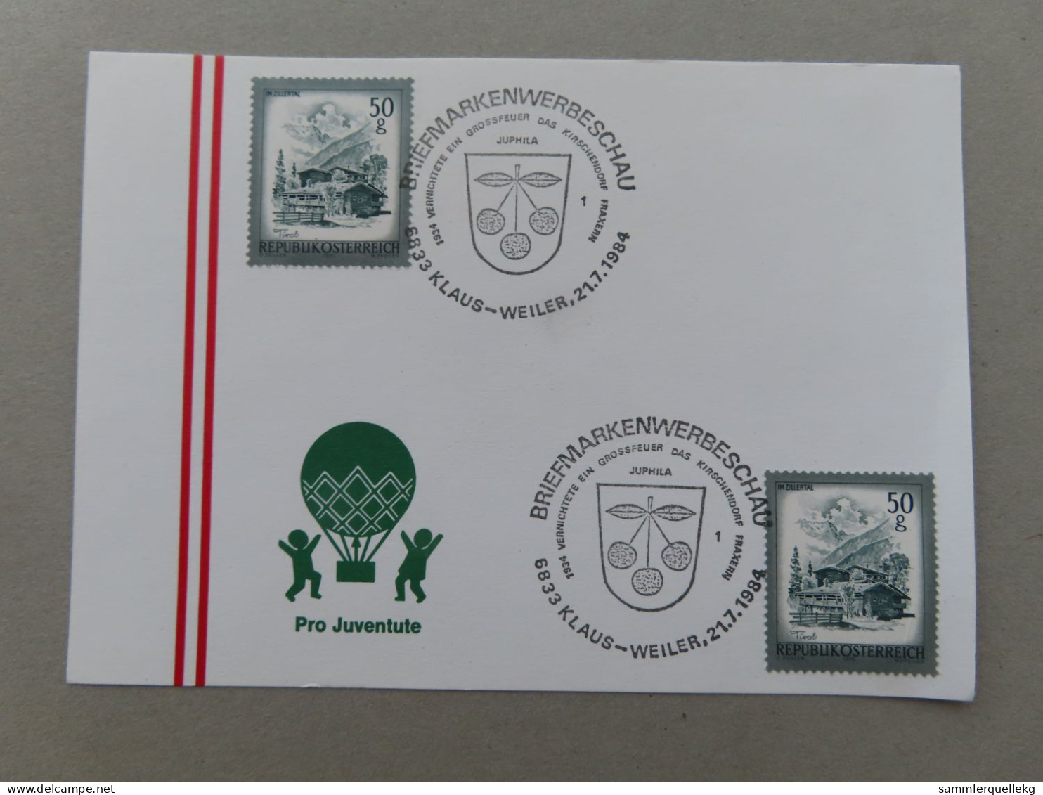 Österreich Pro Juventute - Mit Sonderstempel 21. 7. 1984 Klaus-Weiler, Briefmarken Werbeschau (Nr.1204) - Other & Unclassified