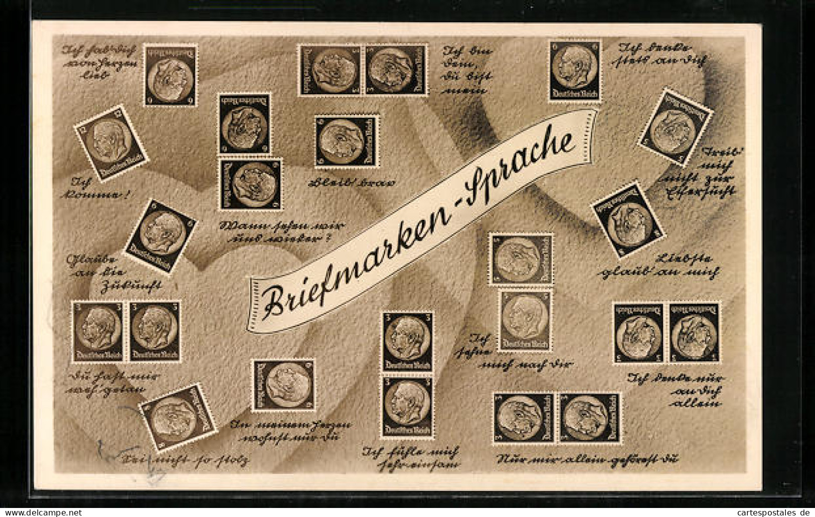 AK Briefmarkensprache, Ich Komme  - Timbres (représentations)