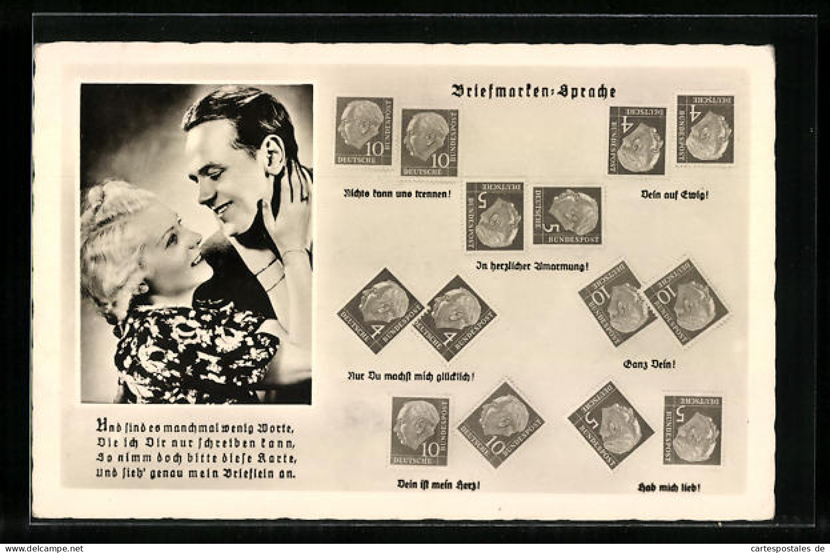 AK Briefmarkensprache, Dein Auf Ewig  - Briefmarken (Abbildungen)