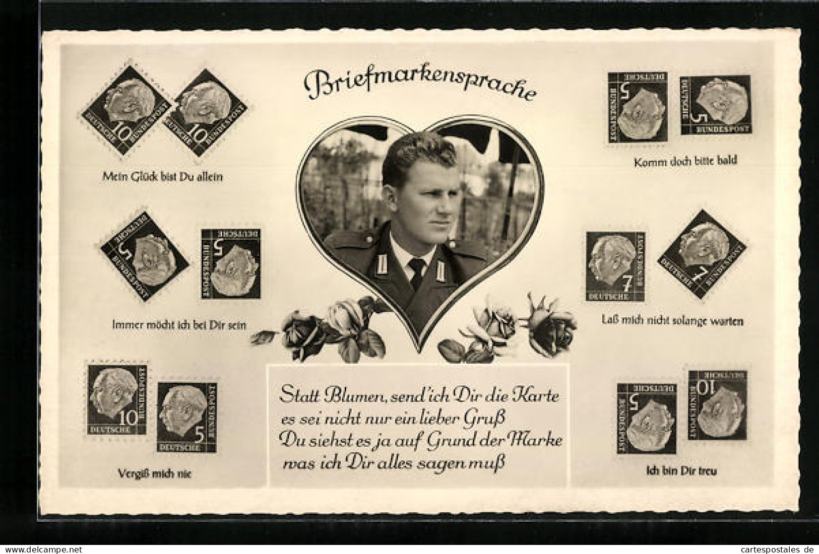 AK Briefmarkensprache, Mein Glück Bist Du Allein  - Stamps (pictures)