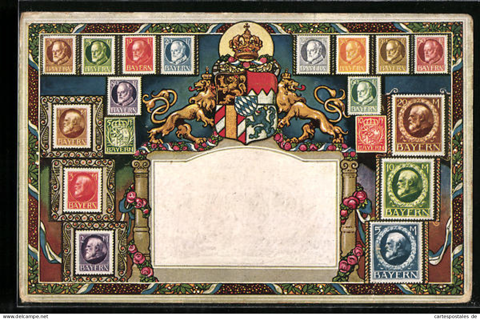 AK Verschiedene Bayerische Briefmarken, Prinzregent Luitpold V. Bayern  - Timbres (représentations)