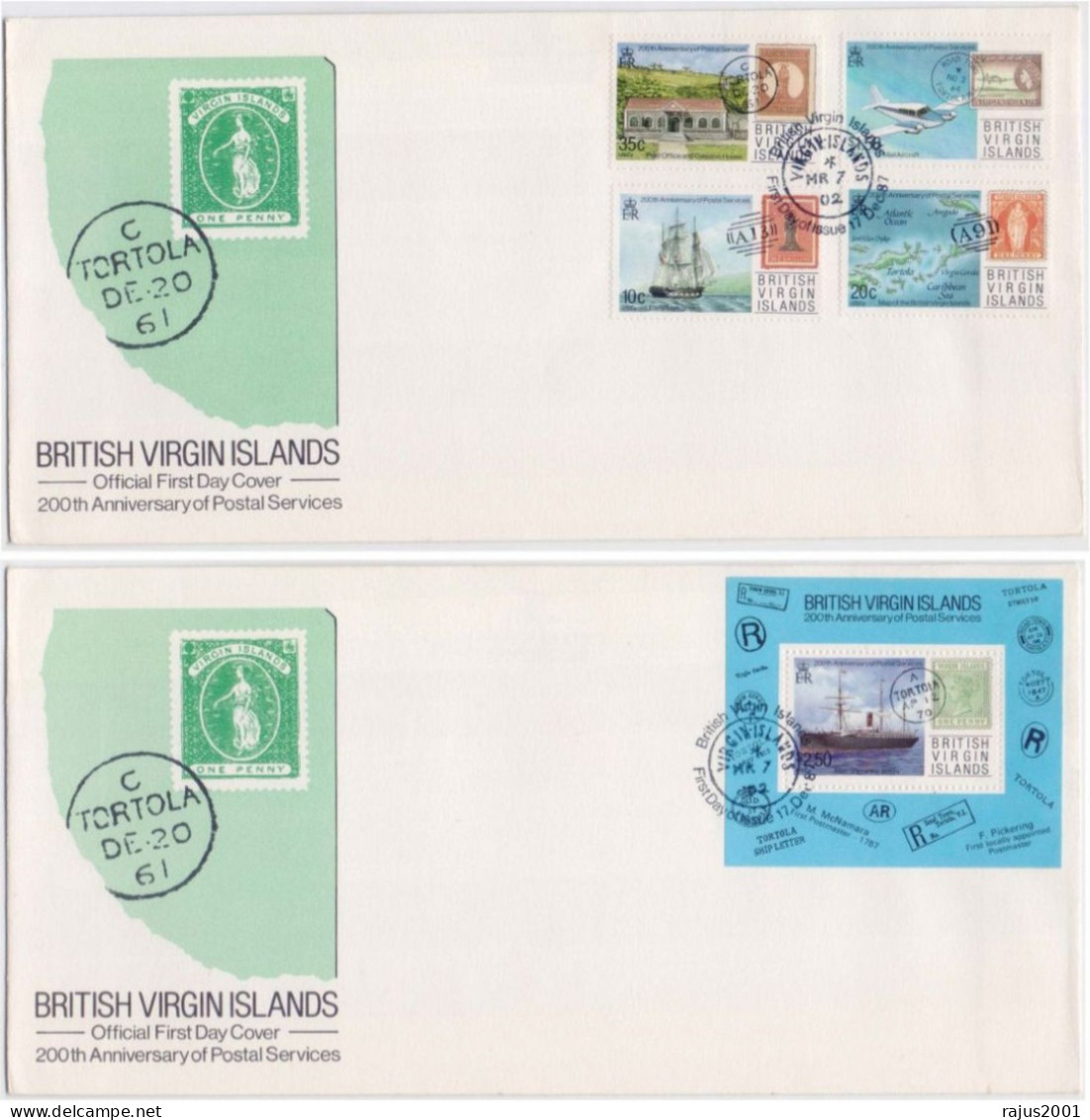 Anniversary Of Postal Services, Stamps On Stamps, One Penny, Mail Ship, Map, Mail Aircraft, Virgin FDC CV 22$ - Briefmarken Auf Briefmarken