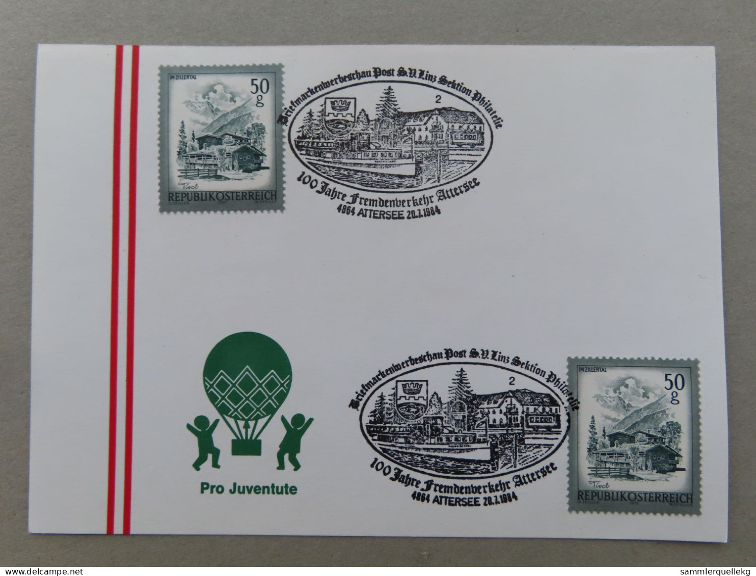 Österreich Pro Juventute - Mit Sonderstempel 20. 7. 1984 Attersee, 100 Jahre Fremdenverker Attersee (Nr.1208) - Sonstige & Ohne Zuordnung