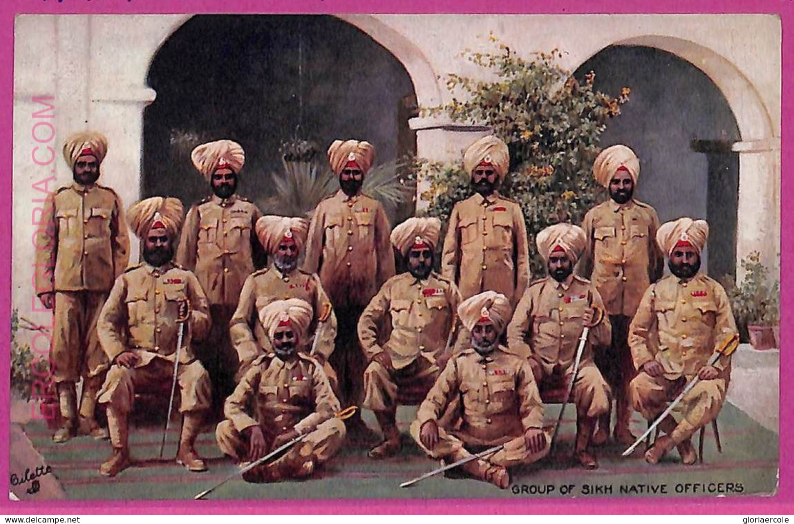 Ag3725  - INDIA - VINTAGE POSTCARD - Sikh Native Officers - Indien