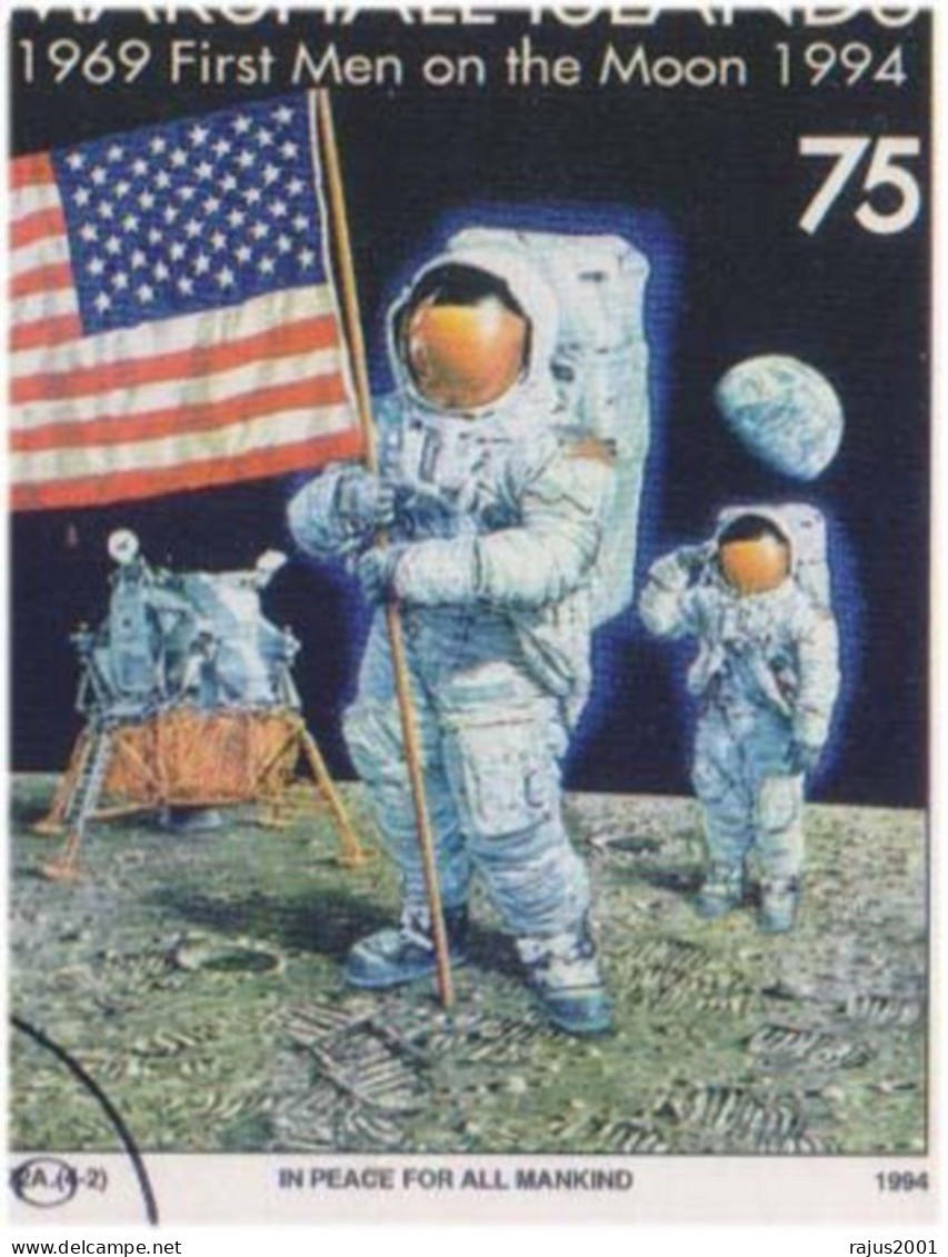 First Men On The Moon, John F. Kennedy, Salute To America, First Step On Moon Peace Flag Rocket, Satellite. Marshall FDC - Kennedy (John F.)