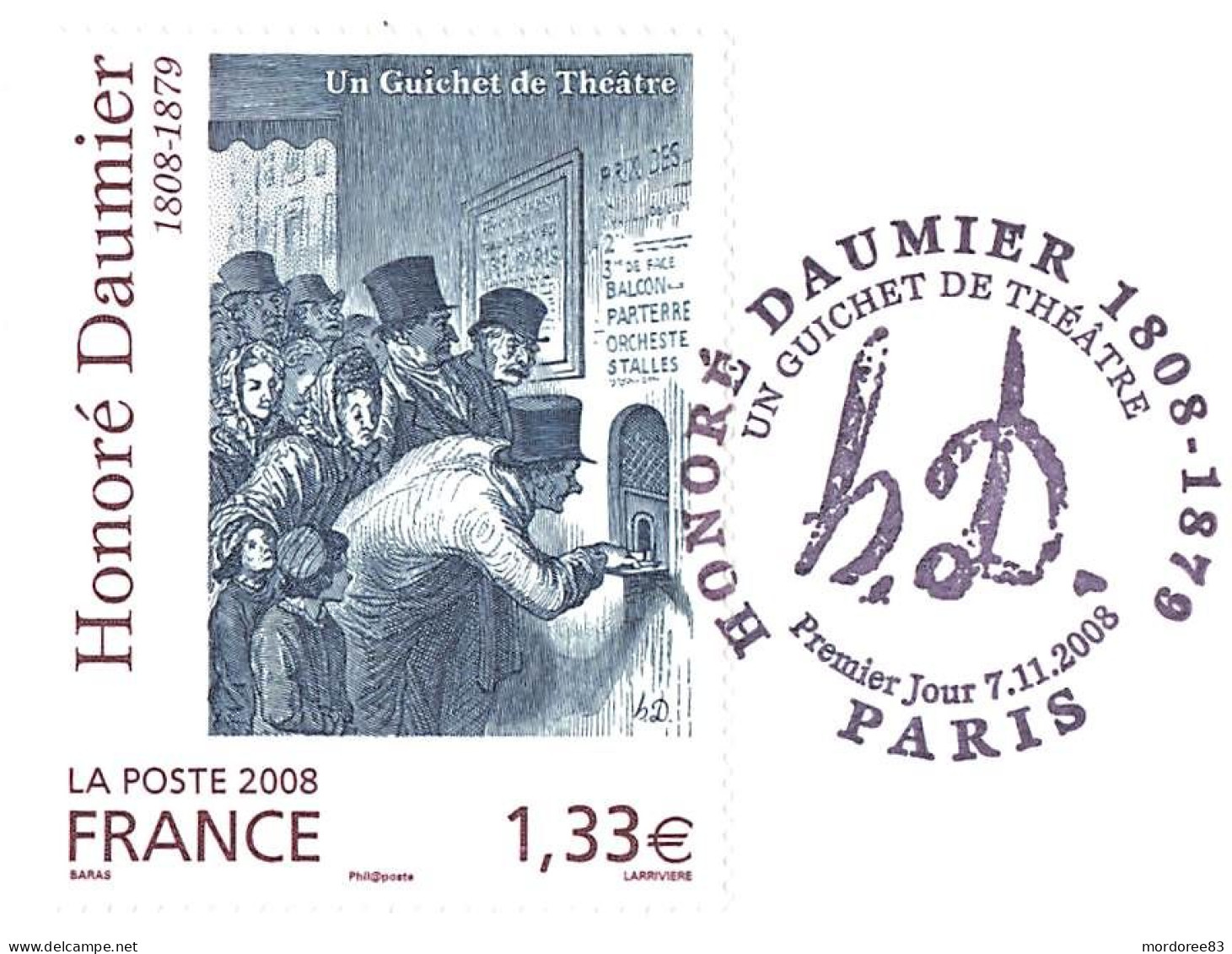 FRANCE 2008 HONORE DAUMIER YT 4305 OBLITERE 1ER JOUR SUR FRAGMENT - - Used Stamps
