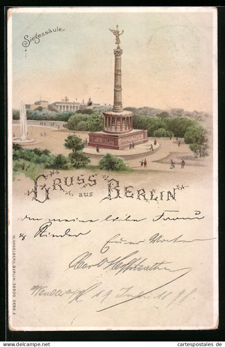 Lithographie Berlin-Tiergarten, Siegessäule  - Dierentuin