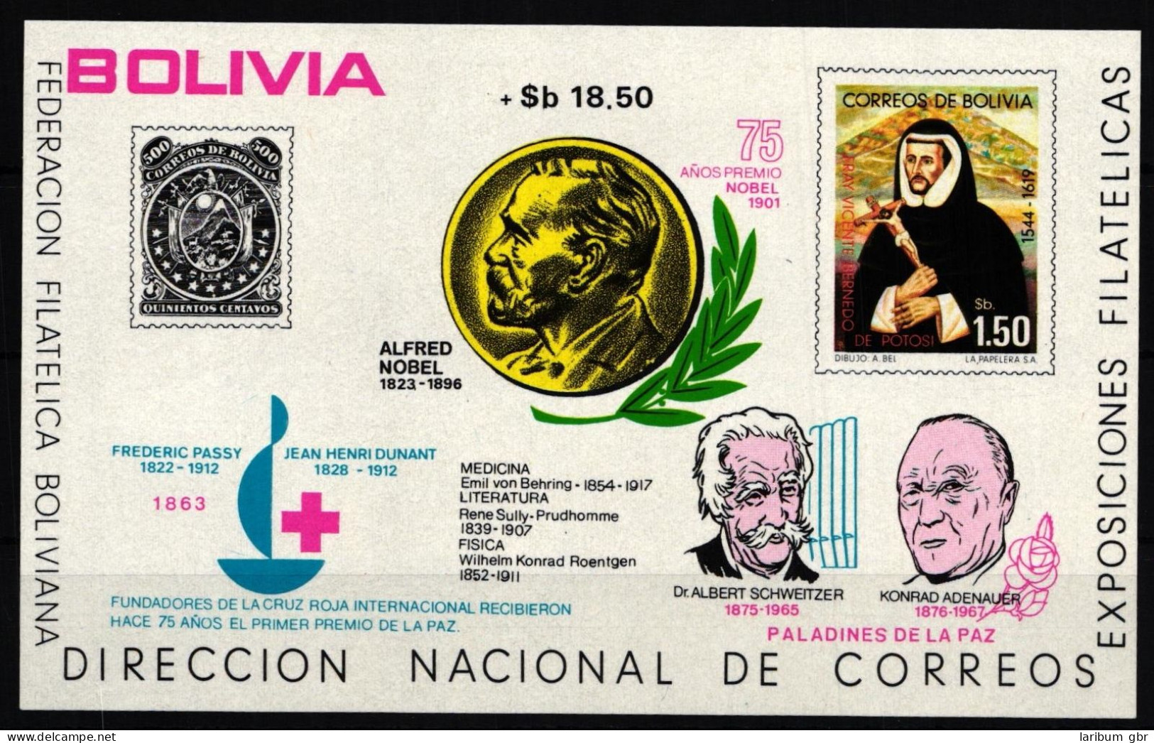Bolivien Block 70 Postfrisch Nobelpreis #IH246 - Bolivie