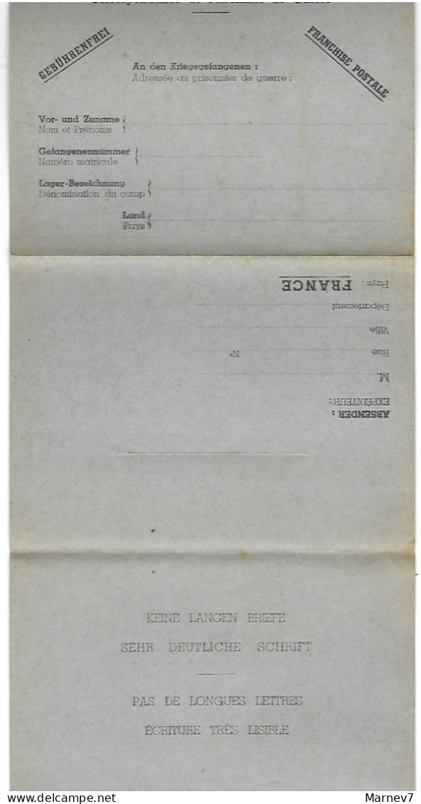 Correspondance Prisonnier Guerre - Franchise Postale - Kriegsgefangenenpost - Genührenfrei - Lettre 3 Volets - Brieven En Documenten