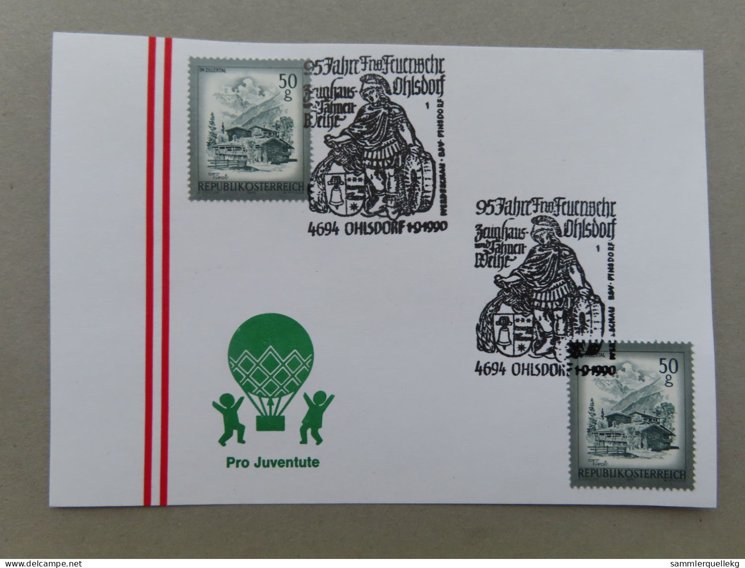 Österreich Pro Juventute - Mit Sonderstempel 1. 8. 1990 Ohlsdorf, 95 Jahre Feuerwehr Ohlsdorf (Nr.1216) - Other & Unclassified