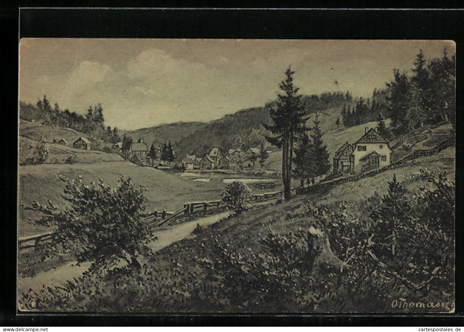 Künstler-AK Vesser I. Thür., Blick Von Der Suhler-Strasse Aus In Vessertal  - Suhl