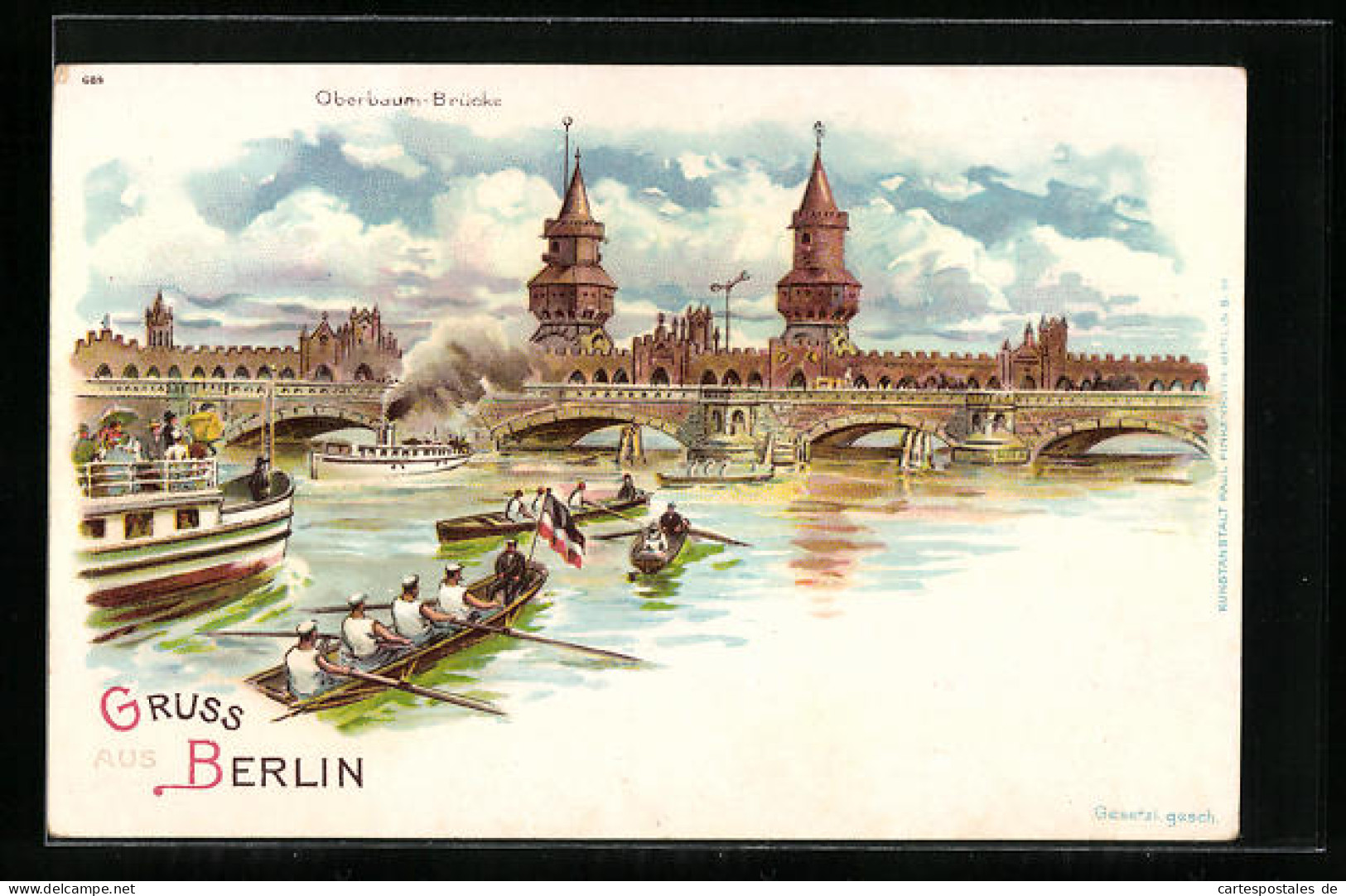 Lithographie Berlin-Friedrichshain, Oberbaum-Brücke Mit Spree  - Friedrichshain