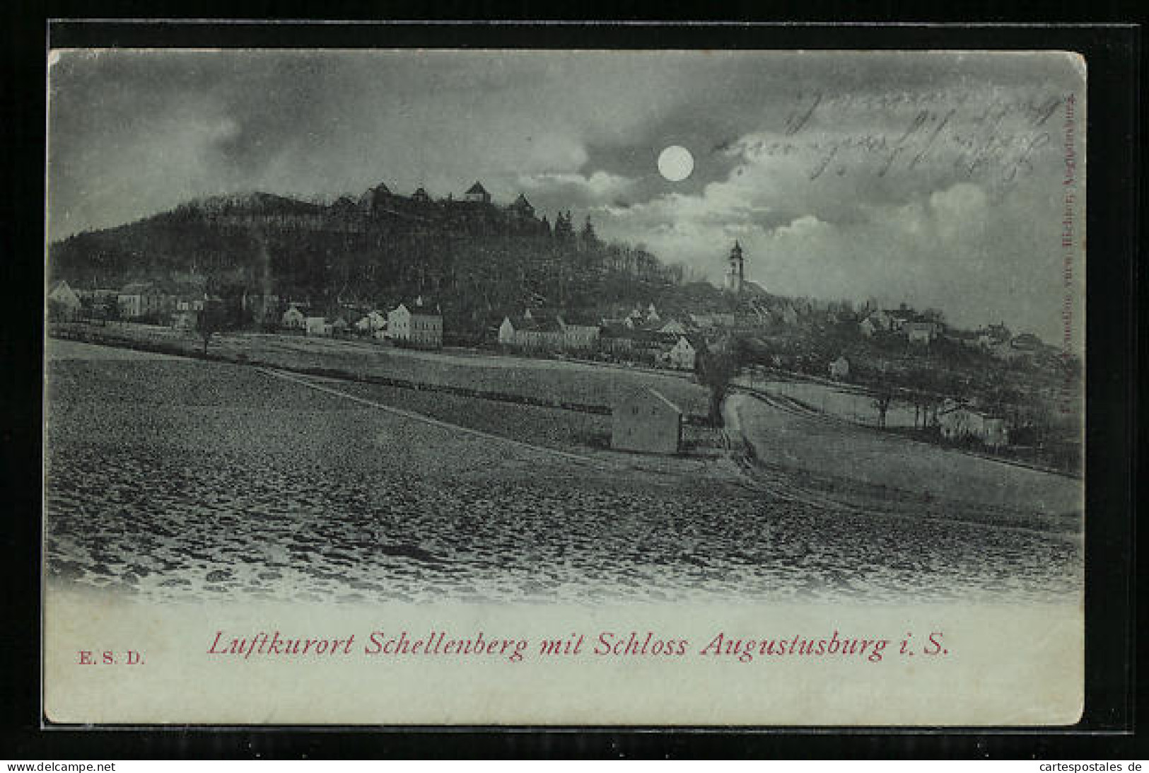 Mondschein-AK Schellenberg, Ortsansicht Mit Schloss Augustusburg I. S.  - Augustusburg