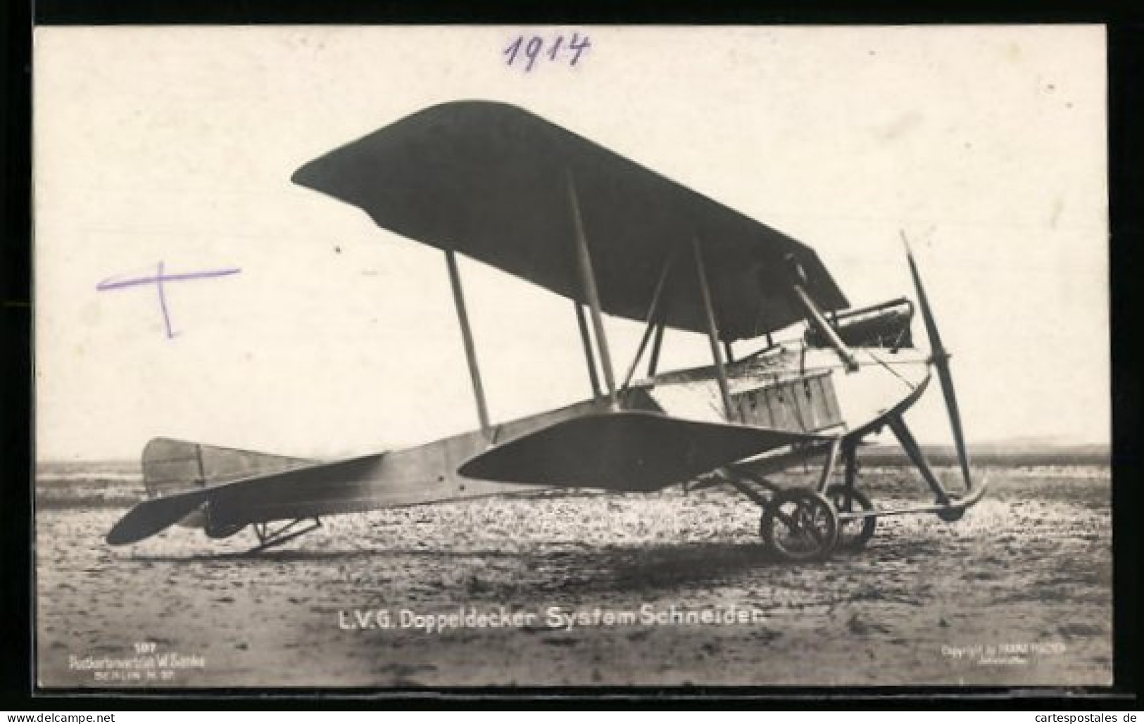 Foto-AK Sanke Nr. 187: Flugzeug, L. V. G. Doppeldecker System Schneider  - 1914-1918: 1st War