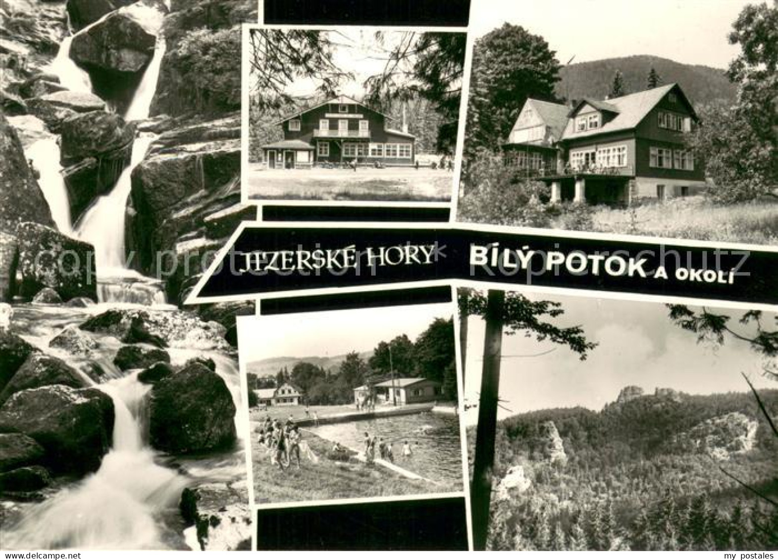 73658051 Bily Potok Wasserfall Berghuetten Freibad Landschaftspanorama Isergebir - Czech Republic