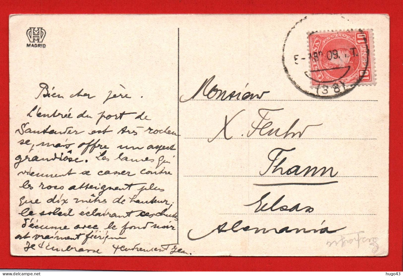 (RECTO / VERSO) SANTANDER SARDINERO 1909 - BEAU TIMBRE ET CACHET - CPA - Cantabria (Santander)