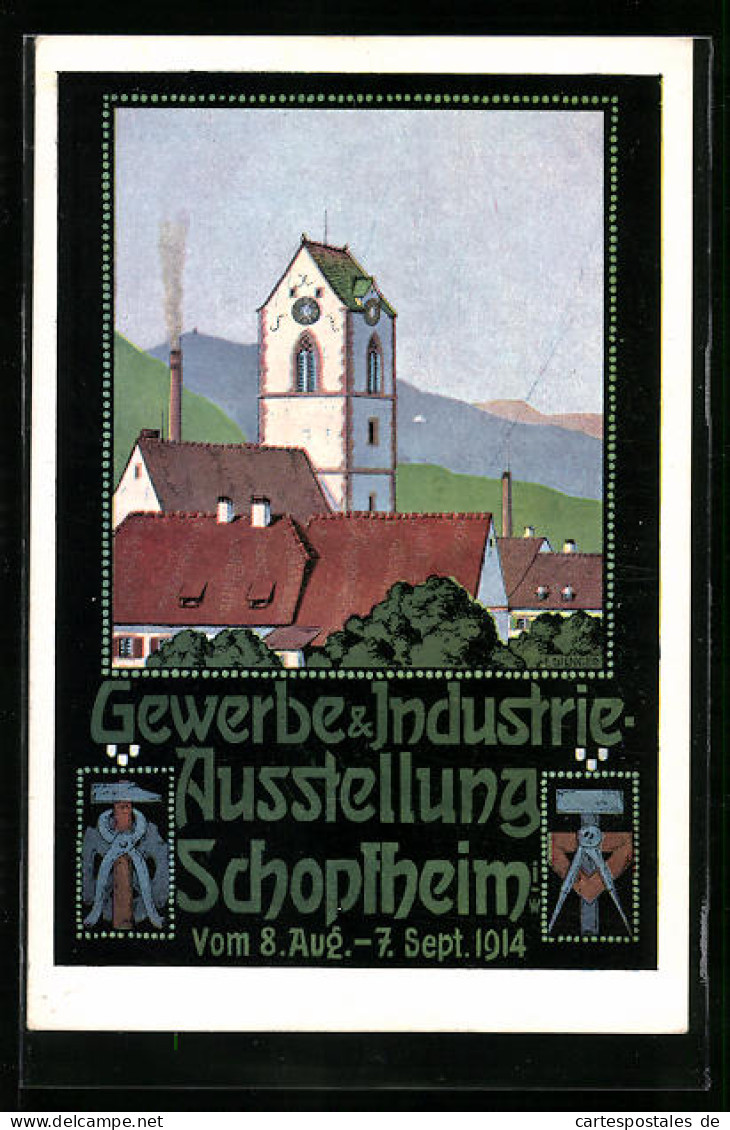 Künstler-AK Schopfheim, Gewerbe & Industrie-Ausstellung 1914, Teilansicht  - Exposiciones