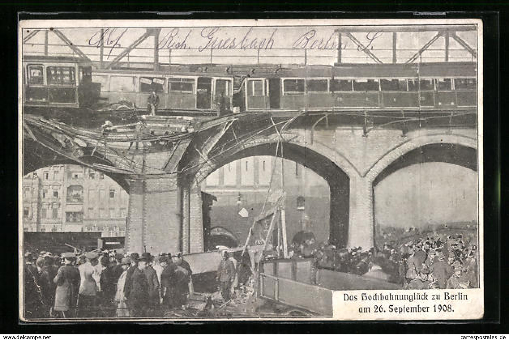 AK Berlin-Kreuzberg, Hochbahnunglück 1908 Am Gleisdreieck  - Trenes
