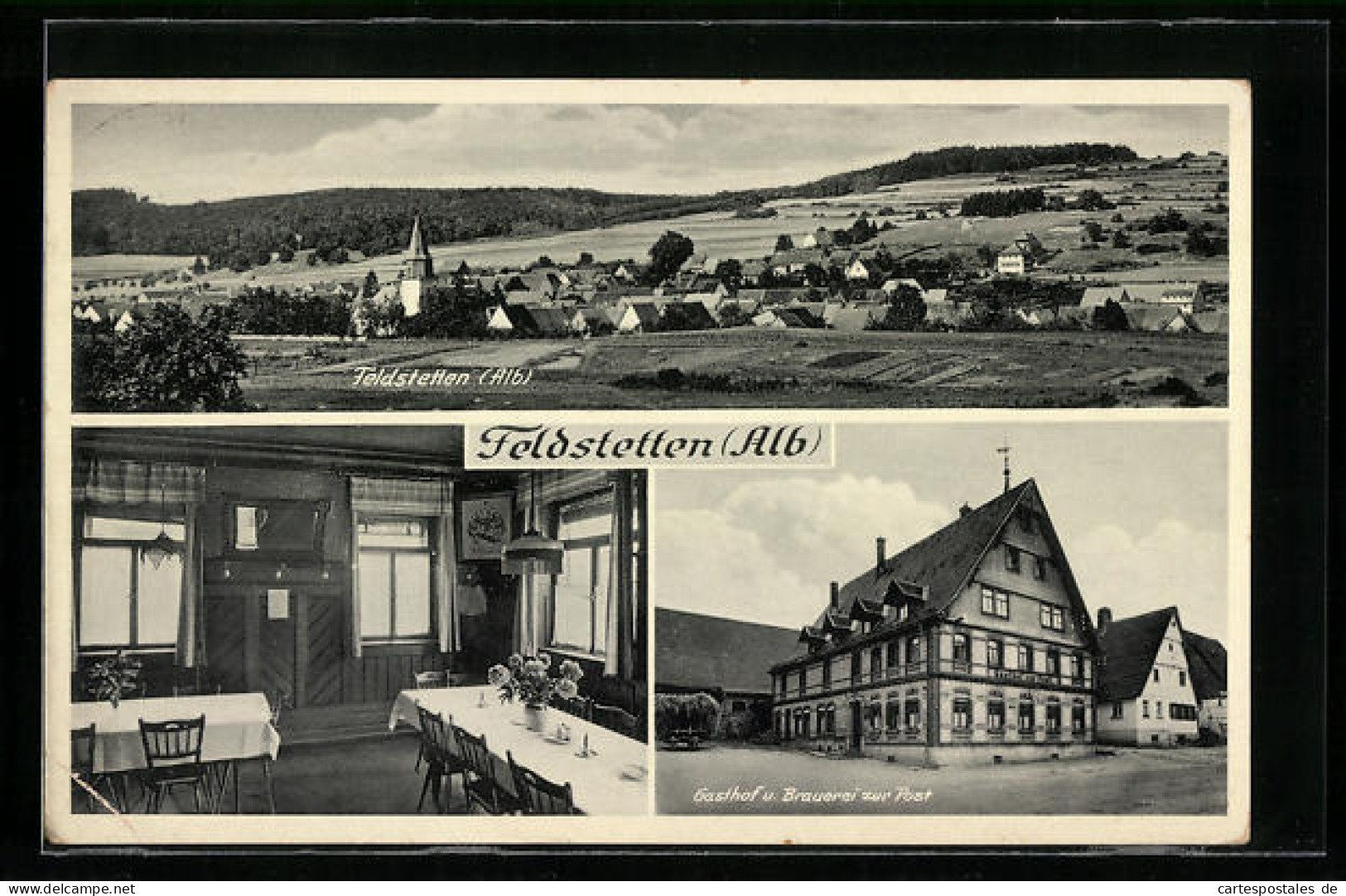 AK Feldstetten /Alb, Ortsansicht Aus Der Vogelschau, Gasthof U. Brauerei Zur Post, Bes. Karl Autenrieth  - Autres & Non Classés