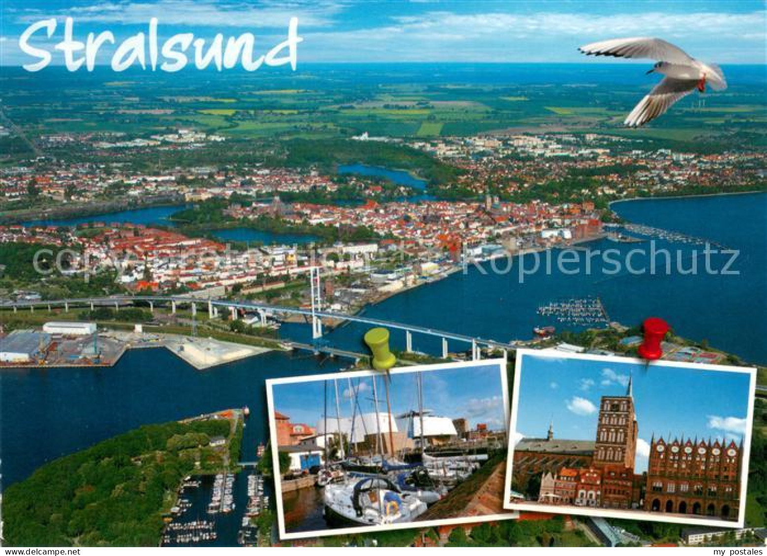 73657147 Stralsund Yachthafen Rathaus Hansestadt Fliegeraufnahme Moewe  - Stralsund