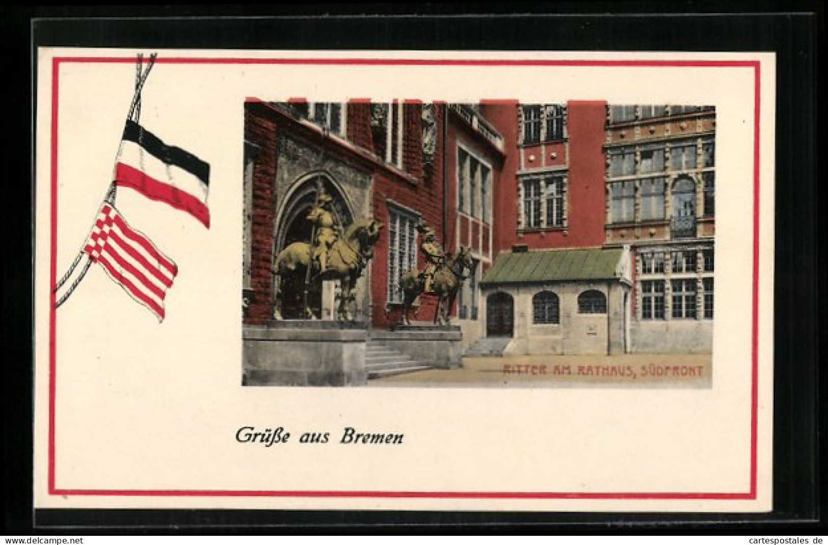 AK Bremen, Ritter Am Rathaus, Südfront, Reichsfarben  - Bremen
