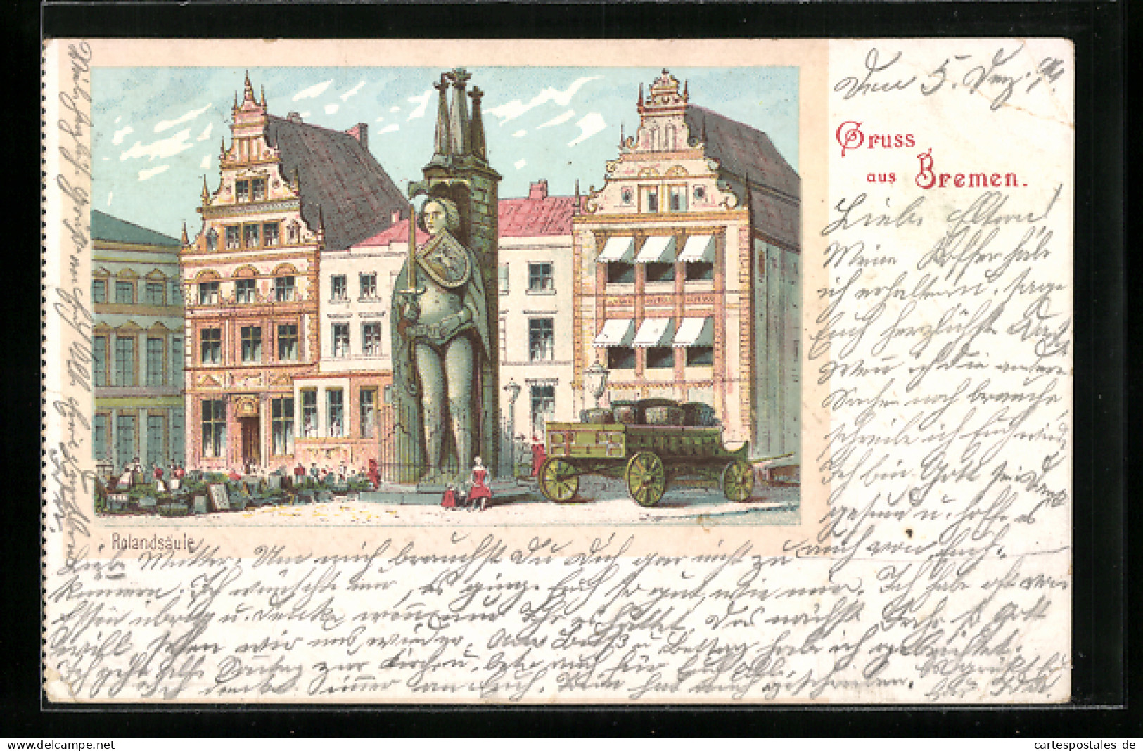 Lithographie Bremen, Die Rolandsäule Auf Dem Marktplatz  - Bremen