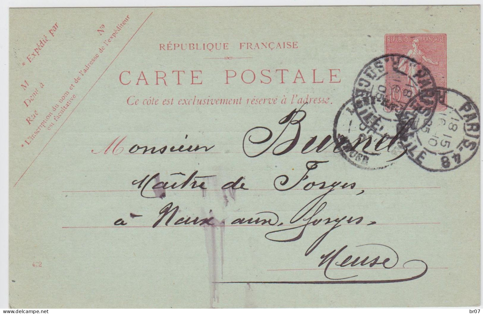 PARIS ENTIER POSTAL REPIQUE 1905 REPIQUAGE ET. METALLURGIQUES A. DURENNE - 1877-1920: Période Semi Moderne