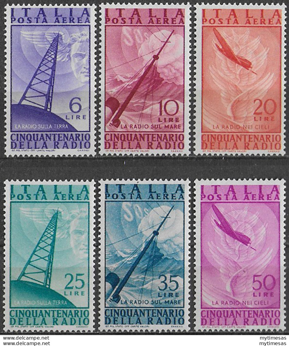 1947 Italia Radio Invention Airmail 6v. MNH Sassone N. 136/41 - 1946-60: Ungebraucht