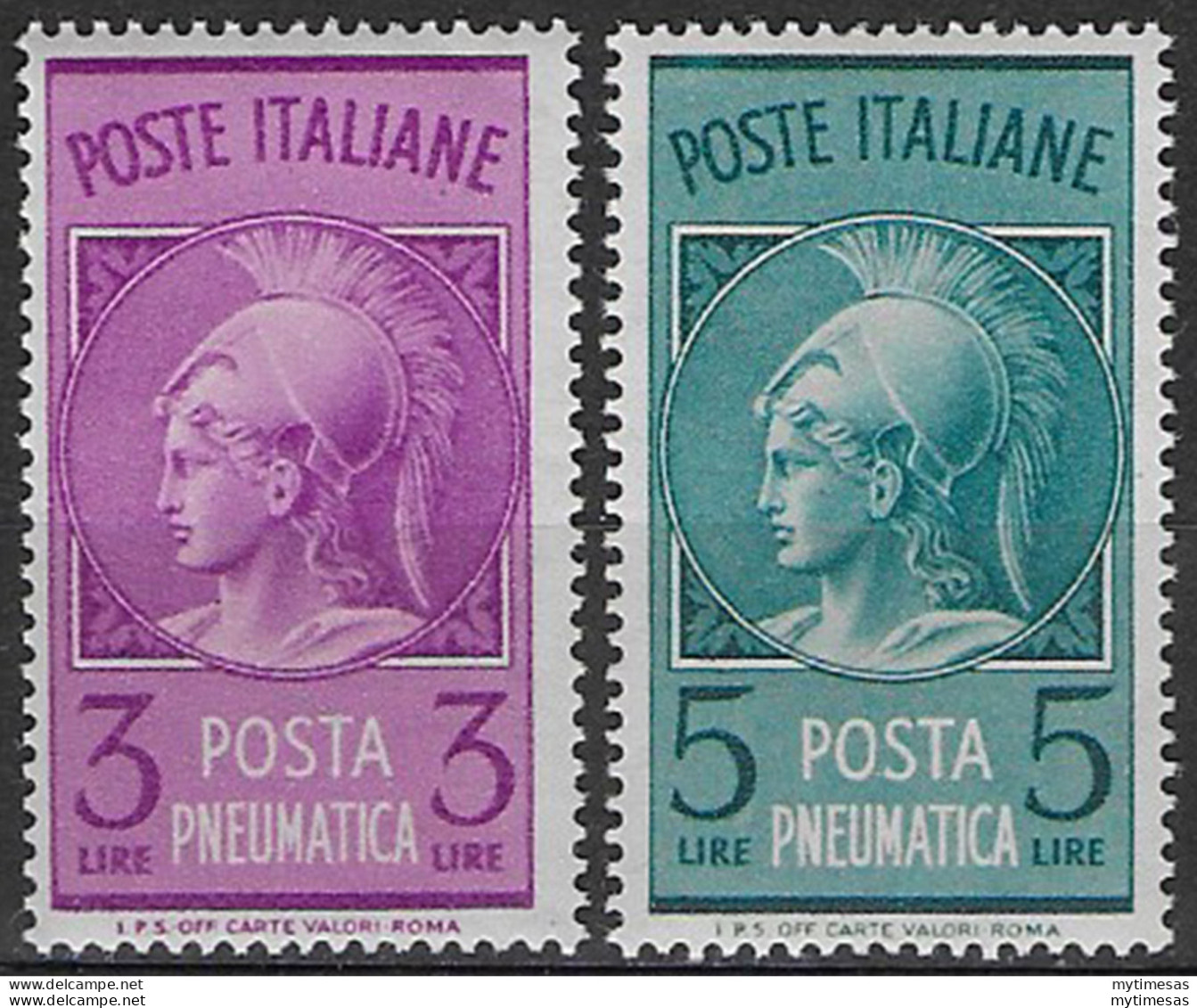 1947 Italia Pneumatic Mail Minerva 2v. MNH Sassone N. 18/19 - 1946-60: Mint/hinged