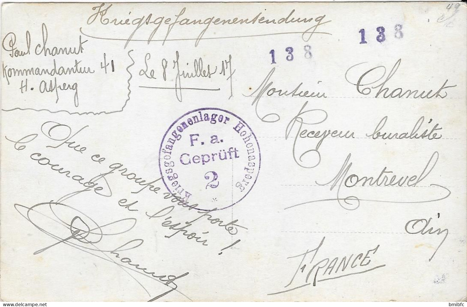1917 Carte Photo écrite Au Dos   Kriegsgefangenensendung    + Tampon HohenAsperg - Personajes