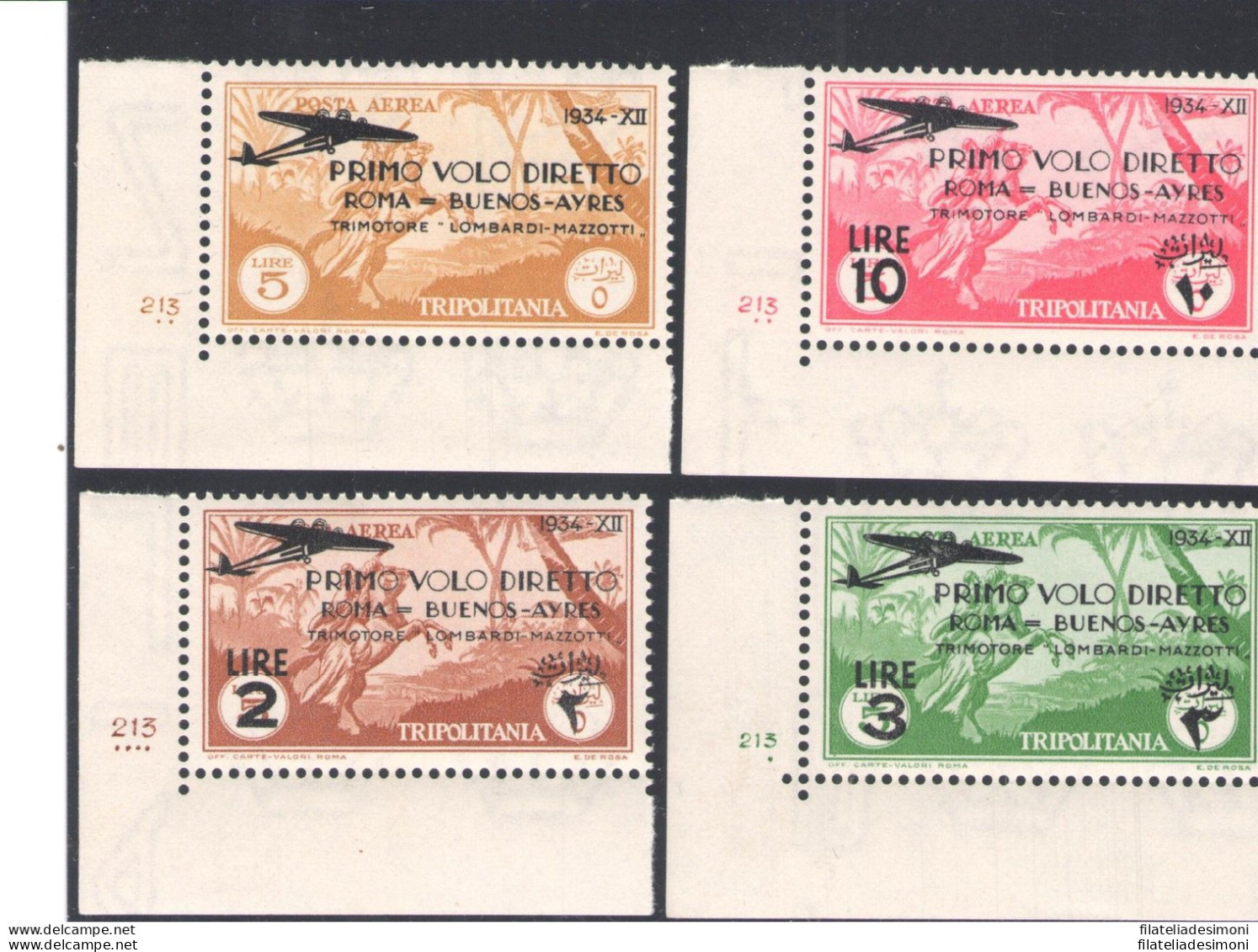 1934 Tripolitania, Roma - Buenos Aires , Serie Completa Con Numero Di Tavola , P - Tripolitania