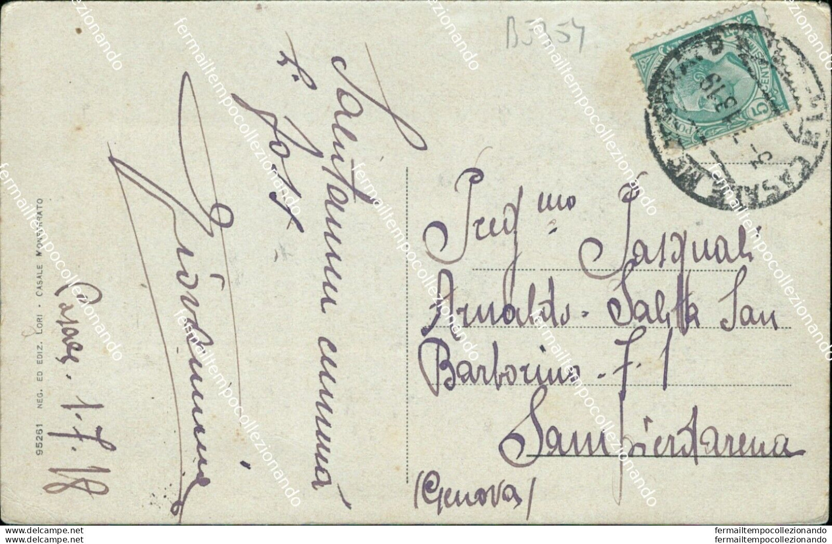 Be354 Cartolina Casale Monferrato Via Benvenuto S.giorgio 1918 Alessandria - Alessandria