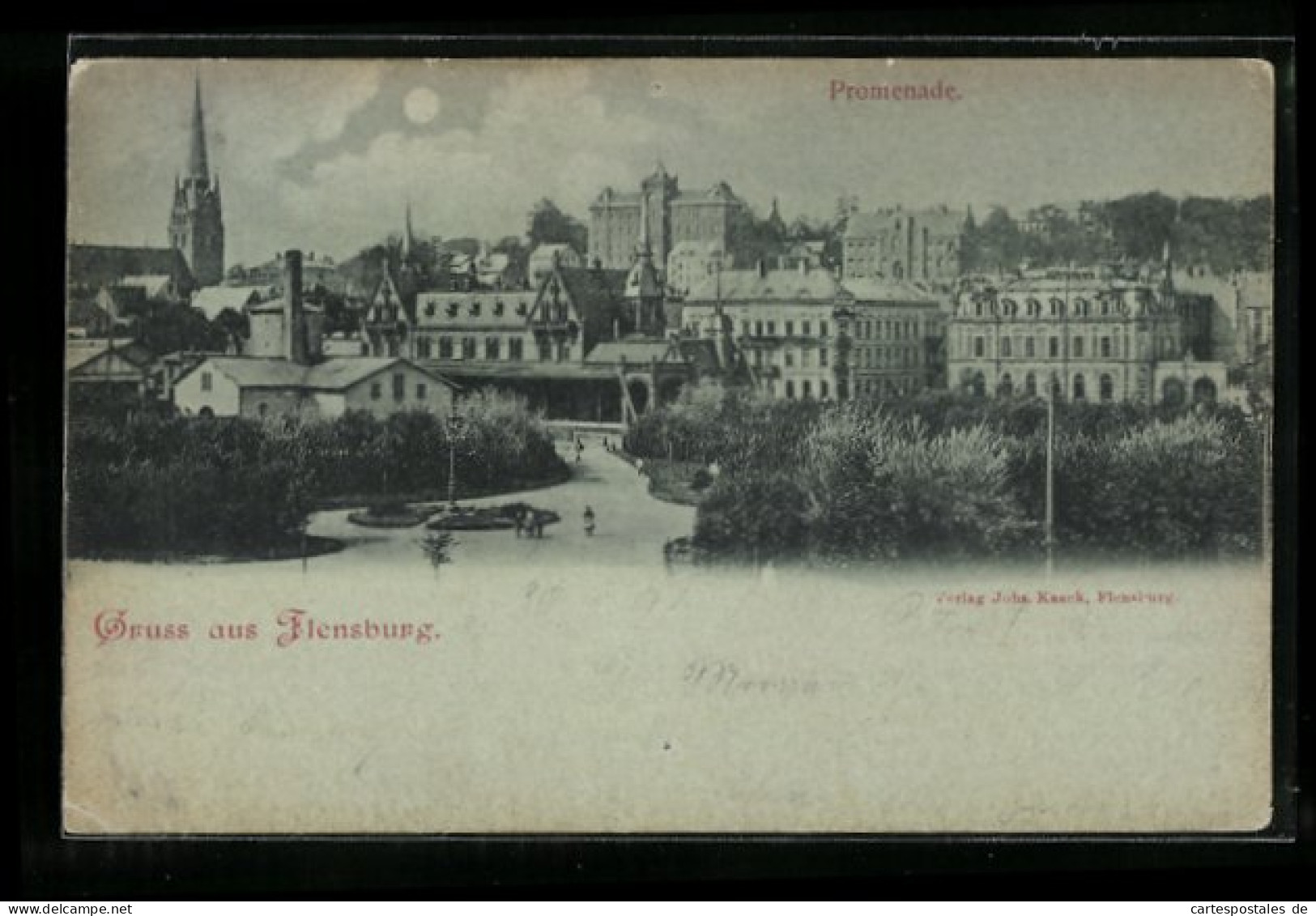 Mondschein-AK Flensburg, Promenade Mit Umgebung  - Flensburg