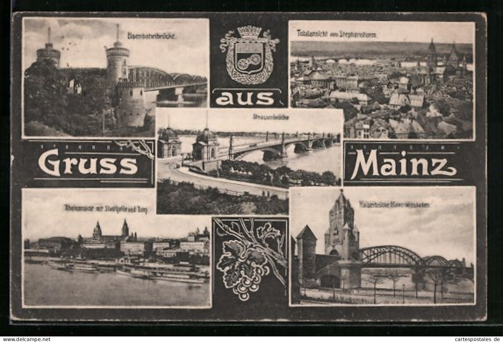 AK Mainz, Totalansicht Mit Stephansturm, An Der Eisenbahnbrücke, Stadthalle Und Dom  - Mainz